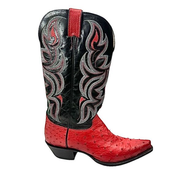 Justin Women’s Red & Black Ostrich Leather Cowboy Boots Size 10 Western Cowgirl - Picture 6 of 11